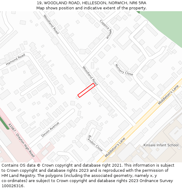 19, WOODLAND ROAD, HELLESDON, NORWICH, NR6 5RA: Location map and indicative extent of plot