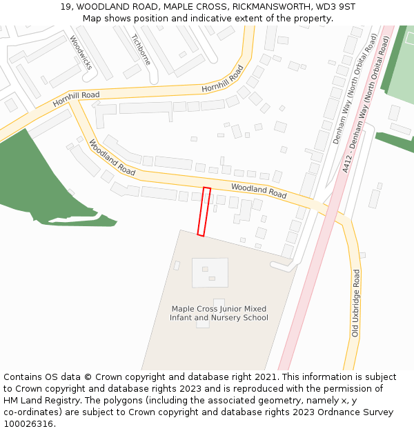 19, WOODLAND ROAD, MAPLE CROSS, RICKMANSWORTH, WD3 9ST: Location map and indicative extent of plot