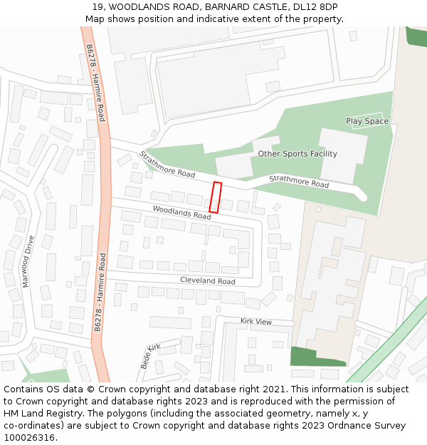 19, WOODLANDS ROAD, BARNARD CASTLE, DL12 8DP: Location map and indicative extent of plot