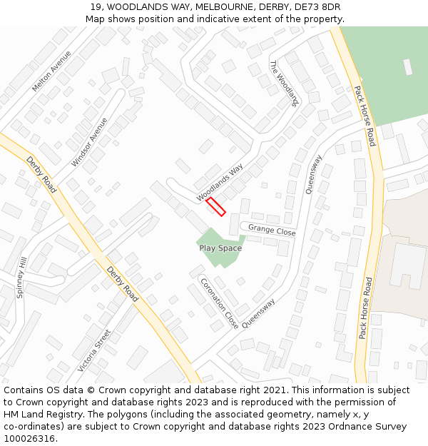 19, WOODLANDS WAY, MELBOURNE, DERBY, DE73 8DR: Location map and indicative extent of plot