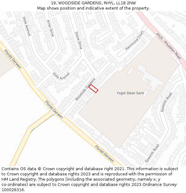 19, WOODSIDE GARDENS, RHYL, LL18 2NW: Location map and indicative extent of plot