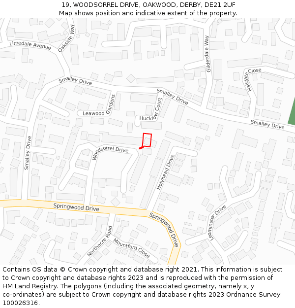 19, WOODSORREL DRIVE, OAKWOOD, DERBY, DE21 2UF: Location map and indicative extent of plot
