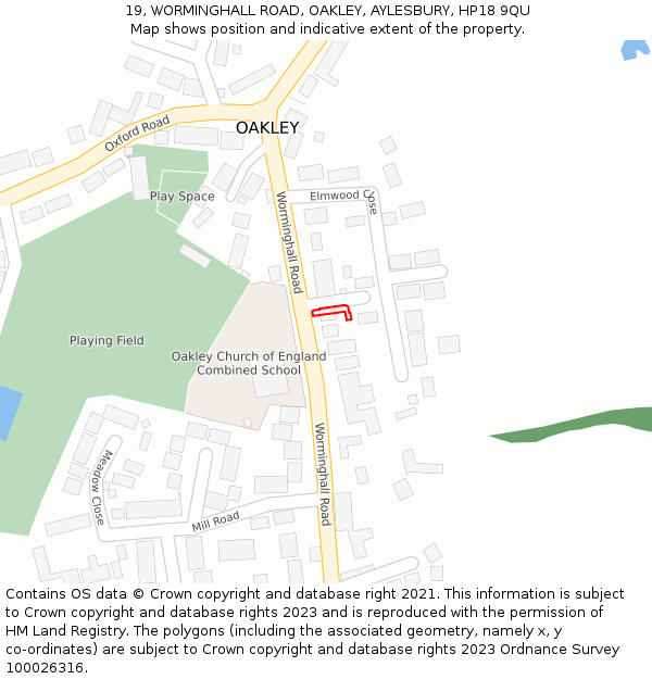 19, WORMINGHALL ROAD, OAKLEY, AYLESBURY, HP18 9QU: Location map and indicative extent of plot