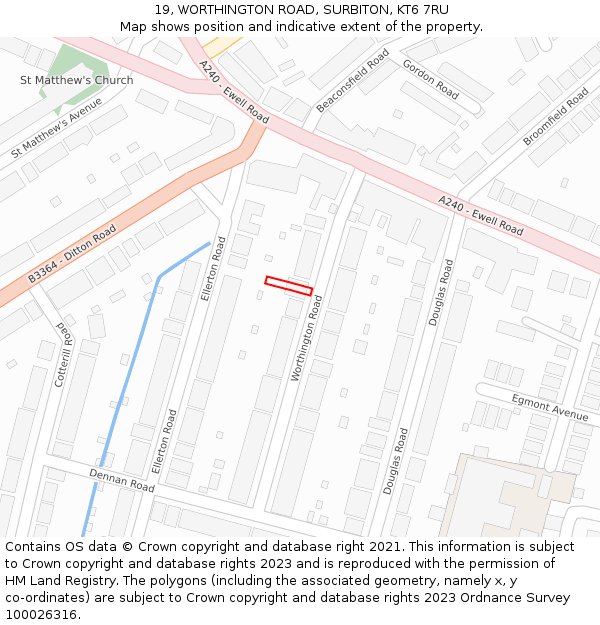 19, WORTHINGTON ROAD, SURBITON, KT6 7RU: Location map and indicative extent of plot