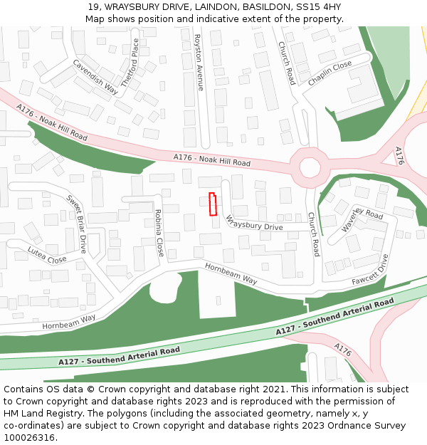 19, WRAYSBURY DRIVE, LAINDON, BASILDON, SS15 4HY: Location map and indicative extent of plot