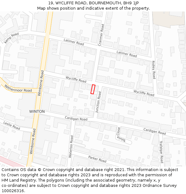 19, WYCLIFFE ROAD, BOURNEMOUTH, BH9 1JP: Location map and indicative extent of plot
