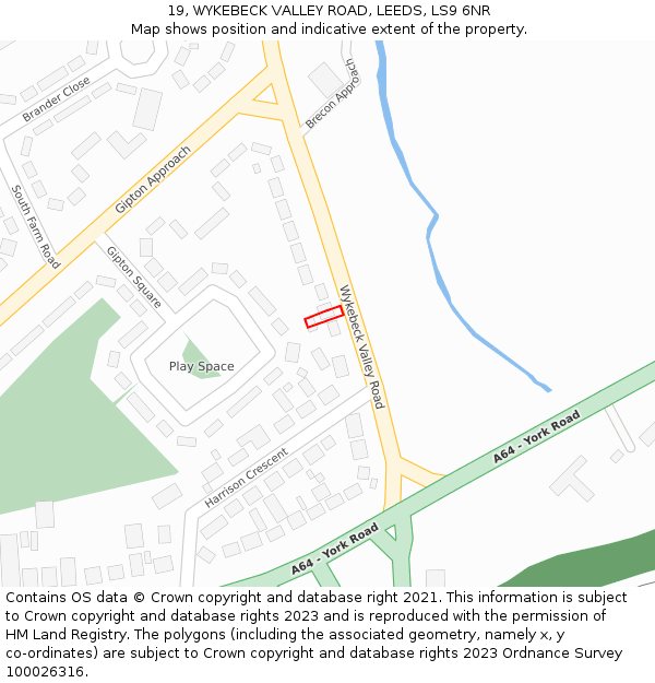 19, WYKEBECK VALLEY ROAD, LEEDS, LS9 6NR: Location map and indicative extent of plot