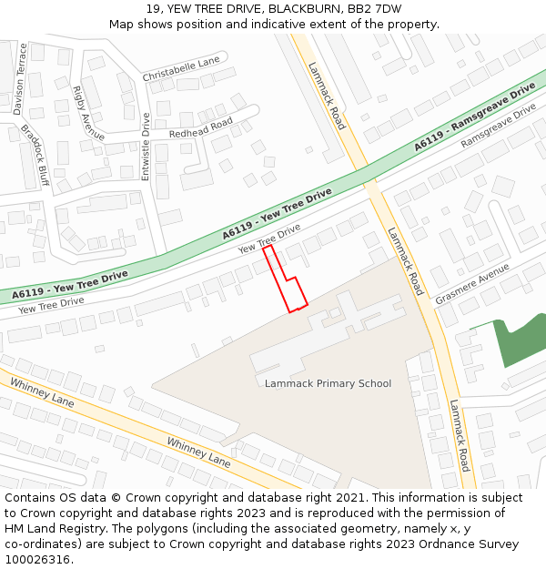 19, YEW TREE DRIVE, BLACKBURN, BB2 7DW: Location map and indicative extent of plot