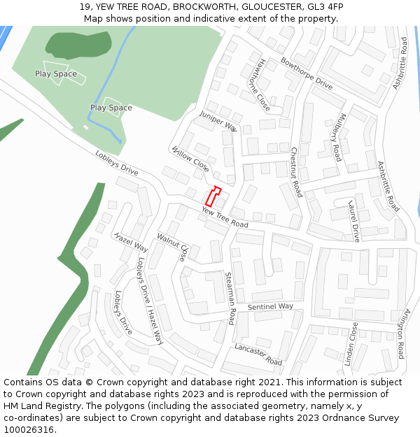 19, YEW TREE ROAD, BROCKWORTH, GLOUCESTER, GL3 4FP: Location map and indicative extent of plot