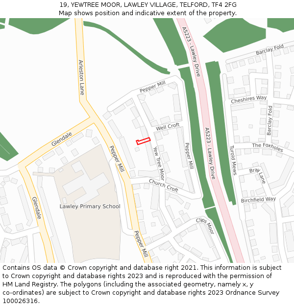 19, YEWTREE MOOR, LAWLEY VILLAGE, TELFORD, TF4 2FG: Location map and indicative extent of plot