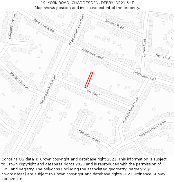 19, YORK ROAD, CHADDESDEN, DERBY, DE21 6HT: Location map and indicative extent of plot