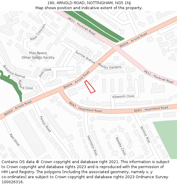 190, ARNOLD ROAD, NOTTINGHAM, NG5 1NJ: Location map and indicative extent of plot