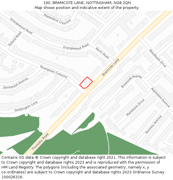 190, BRAMCOTE LANE, NOTTINGHAM, NG8 2QN: Location map and indicative extent of plot