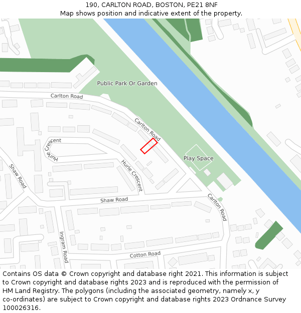 190, CARLTON ROAD, BOSTON, PE21 8NF: Location map and indicative extent of plot