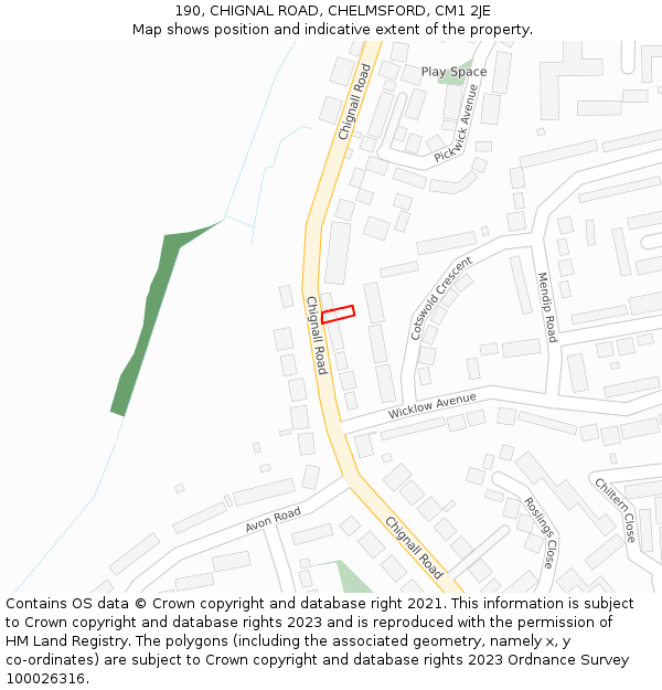 190, CHIGNAL ROAD, CHELMSFORD, CM1 2JE: Location map and indicative extent of plot