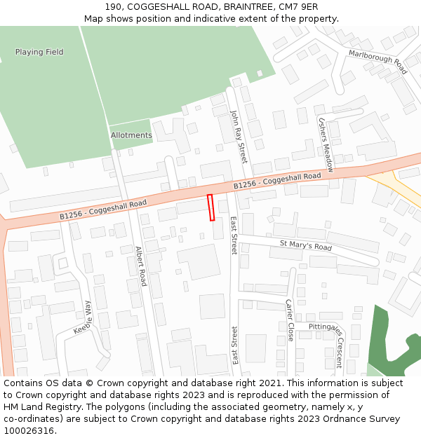 190, COGGESHALL ROAD, BRAINTREE, CM7 9ER: Location map and indicative extent of plot