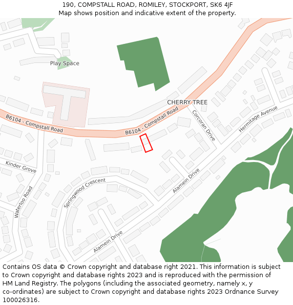 190, COMPSTALL ROAD, ROMILEY, STOCKPORT, SK6 4JF: Location map and indicative extent of plot