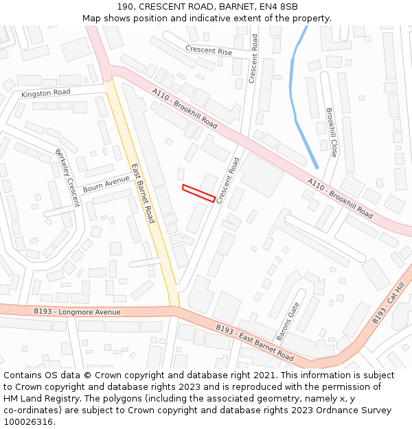 190, CRESCENT ROAD, BARNET, EN4 8SB: Location map and indicative extent of plot
