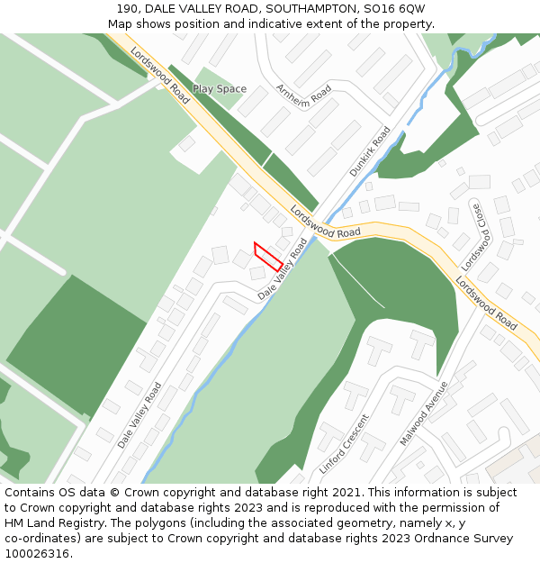 190, DALE VALLEY ROAD, SOUTHAMPTON, SO16 6QW: Location map and indicative extent of plot