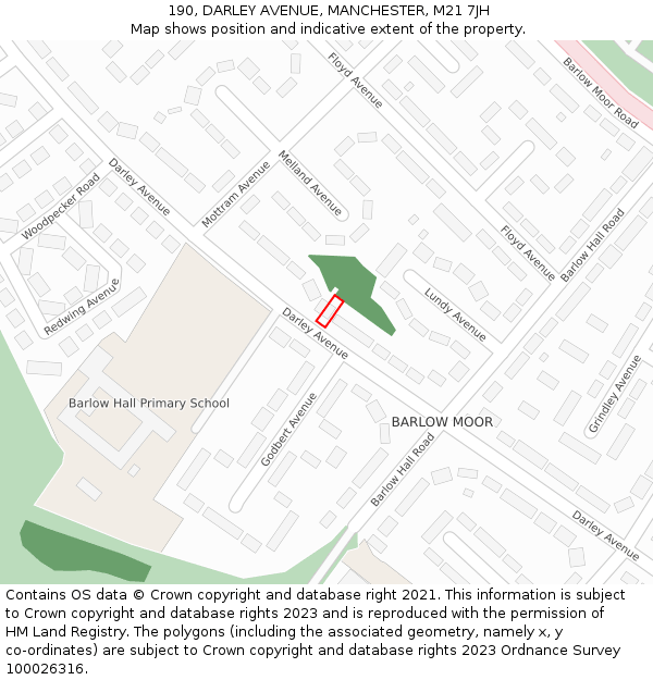 190, DARLEY AVENUE, MANCHESTER, M21 7JH: Location map and indicative extent of plot