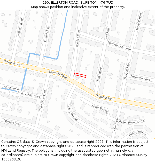 190, ELLERTON ROAD, SURBITON, KT6 7UD: Location map and indicative extent of plot