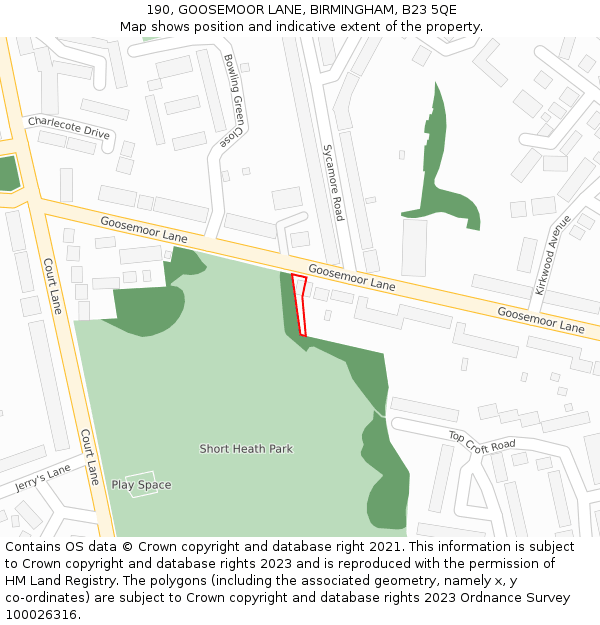 190, GOOSEMOOR LANE, BIRMINGHAM, B23 5QE: Location map and indicative extent of plot