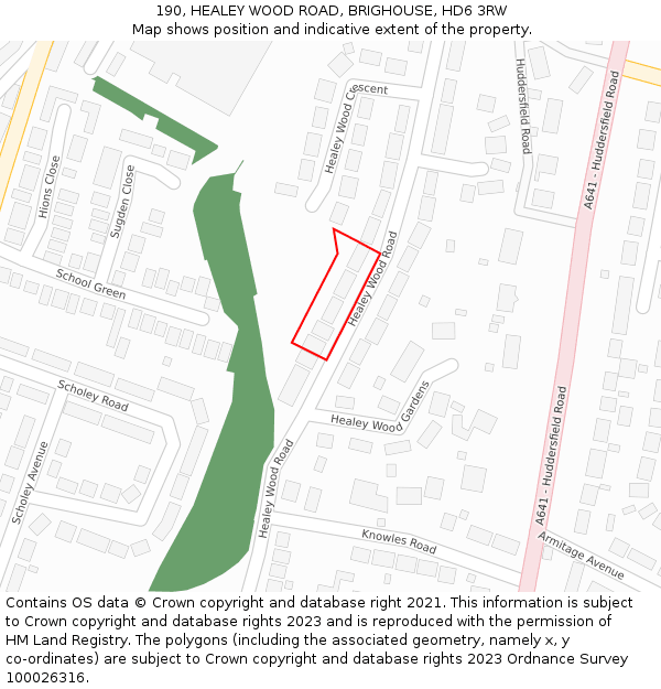 190, HEALEY WOOD ROAD, BRIGHOUSE, HD6 3RW: Location map and indicative extent of plot