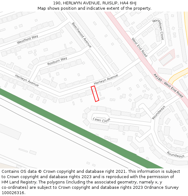 190, HERLWYN AVENUE, RUISLIP, HA4 6HJ: Location map and indicative extent of plot