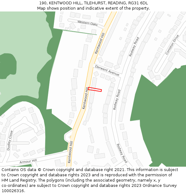 190, KENTWOOD HILL, TILEHURST, READING, RG31 6DL: Location map and indicative extent of plot