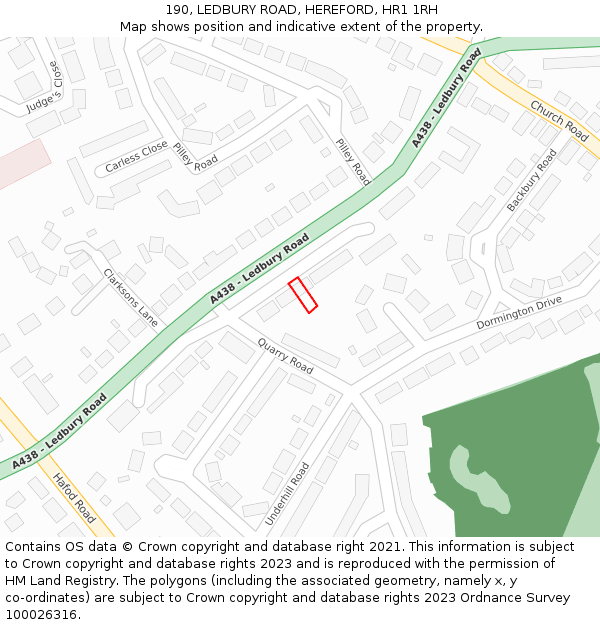 190, LEDBURY ROAD, HEREFORD, HR1 1RH: Location map and indicative extent of plot