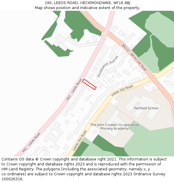 190, LEEDS ROAD, HECKMONDWIKE, WF16 9BJ: Location map and indicative extent of plot