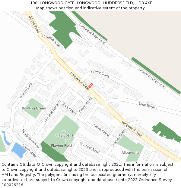190, LONGWOOD GATE, LONGWOOD, HUDDERSFIELD, HD3 4XF: Location map and indicative extent of plot