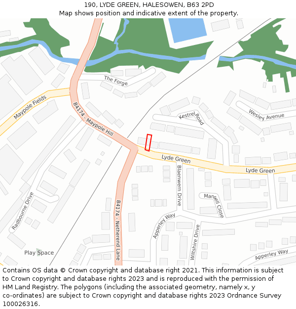 190, LYDE GREEN, HALESOWEN, B63 2PD: Location map and indicative extent of plot
