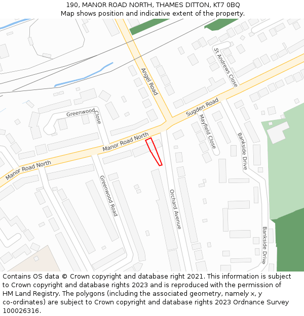 190, MANOR ROAD NORTH, THAMES DITTON, KT7 0BQ: Location map and indicative extent of plot