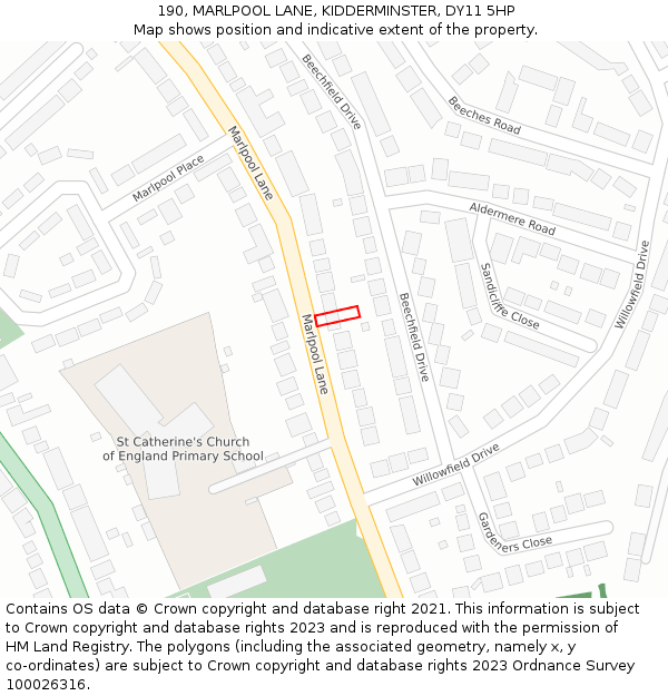 190, MARLPOOL LANE, KIDDERMINSTER, DY11 5HP: Location map and indicative extent of plot