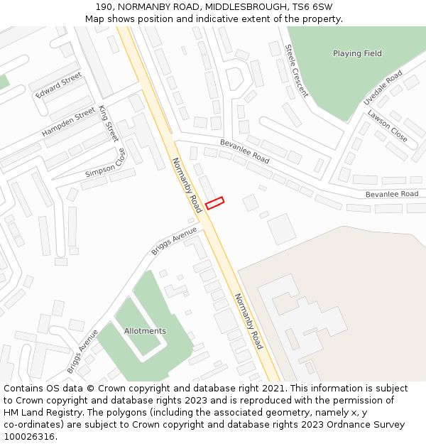 190, NORMANBY ROAD, MIDDLESBROUGH, TS6 6SW: Location map and indicative extent of plot
