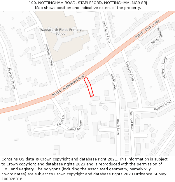190, NOTTINGHAM ROAD, STAPLEFORD, NOTTINGHAM, NG9 8BJ: Location map and indicative extent of plot