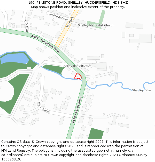 190, PENISTONE ROAD, SHELLEY, HUDDERSFIELD, HD8 8HZ: Location map and indicative extent of plot