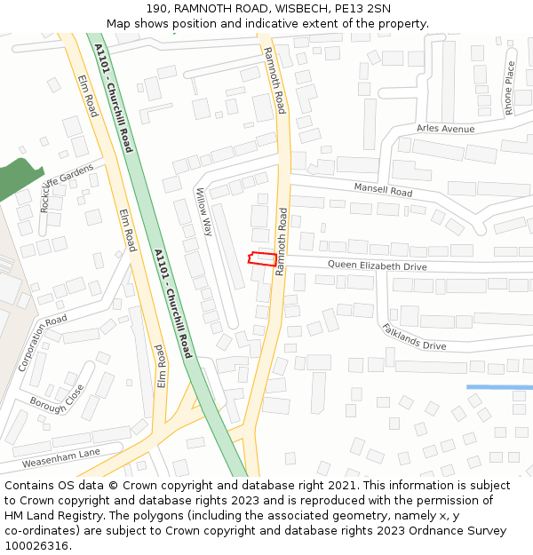 190, RAMNOTH ROAD, WISBECH, PE13 2SN: Location map and indicative extent of plot