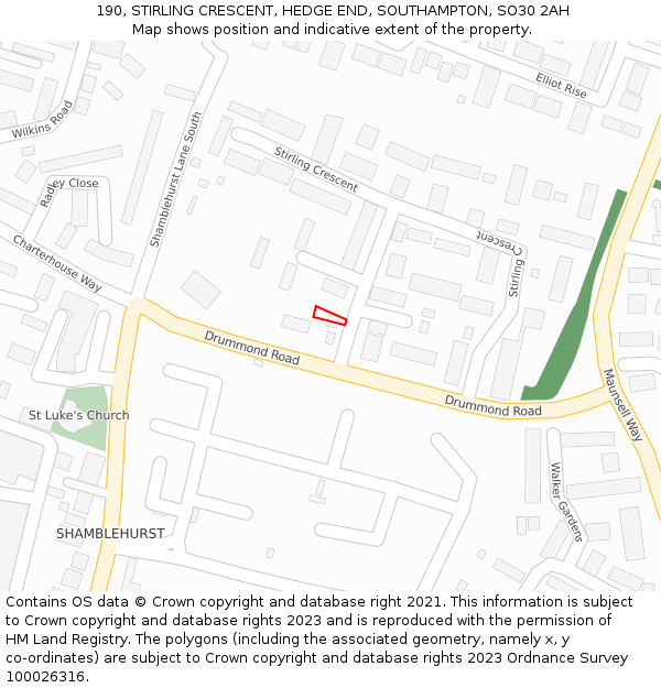 190, STIRLING CRESCENT, HEDGE END, SOUTHAMPTON, SO30 2AH: Location map and indicative extent of plot
