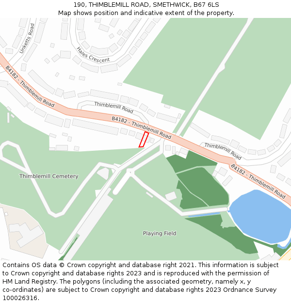 190, THIMBLEMILL ROAD, SMETHWICK, B67 6LS: Location map and indicative extent of plot