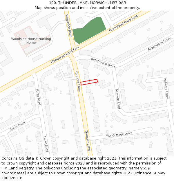 190, THUNDER LANE, NORWICH, NR7 0AB: Location map and indicative extent of plot