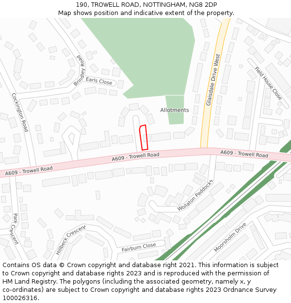 190, TROWELL ROAD, NOTTINGHAM, NG8 2DP: Location map and indicative extent of plot