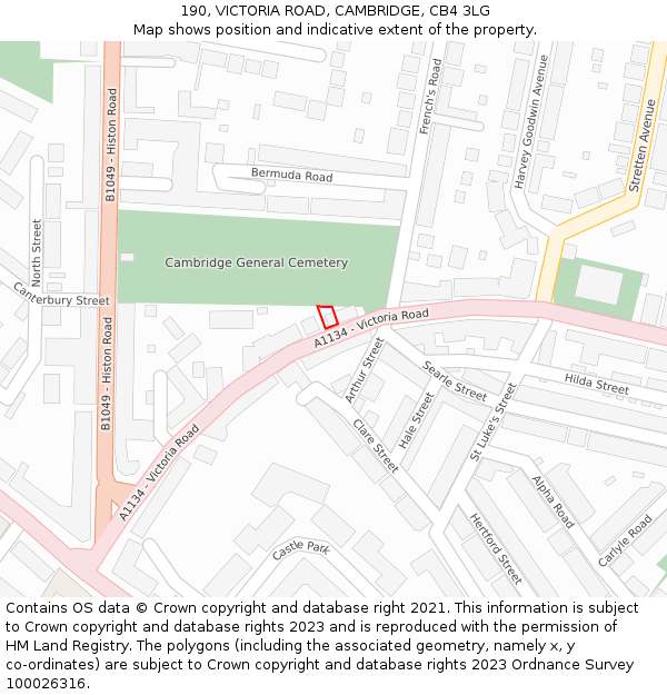 190, VICTORIA ROAD, CAMBRIDGE, CB4 3LG: Location map and indicative extent of plot