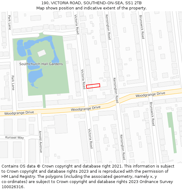190, VICTORIA ROAD, SOUTHEND-ON-SEA, SS1 2TB: Location map and indicative extent of plot