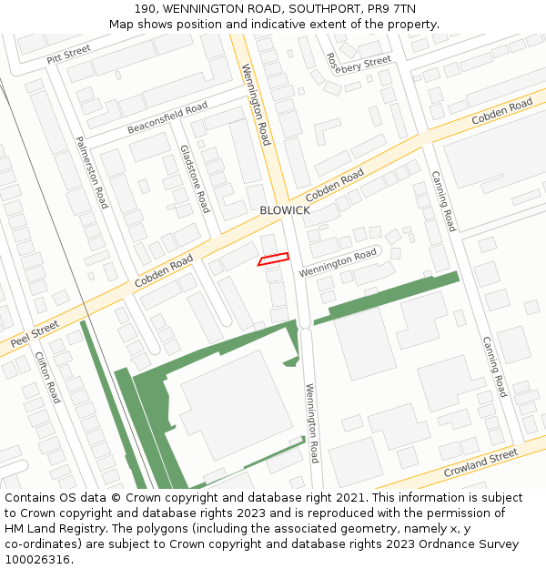 190, WENNINGTON ROAD, SOUTHPORT, PR9 7TN: Location map and indicative extent of plot