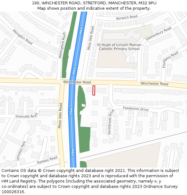 190, WINCHESTER ROAD, STRETFORD, MANCHESTER, M32 9PU: Location map and indicative extent of plot