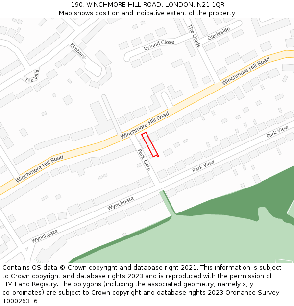 190, WINCHMORE HILL ROAD, LONDON, N21 1QR: Location map and indicative extent of plot