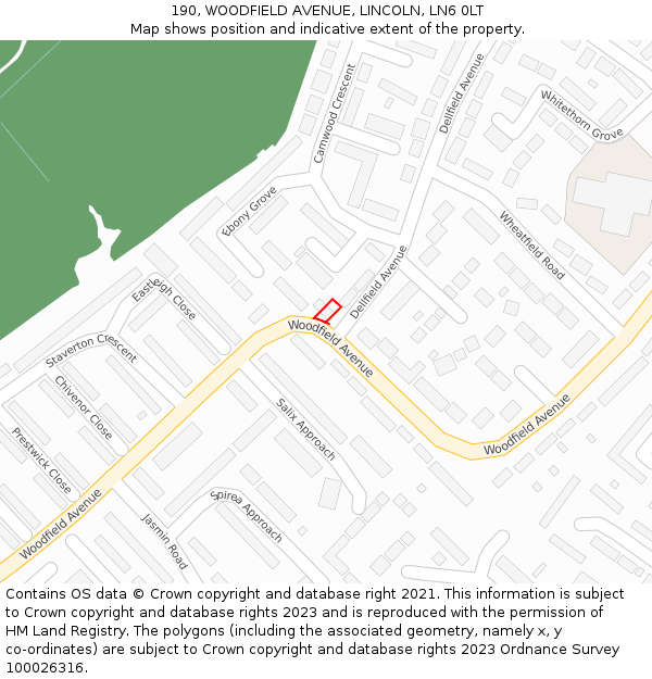 190, WOODFIELD AVENUE, LINCOLN, LN6 0LT: Location map and indicative extent of plot