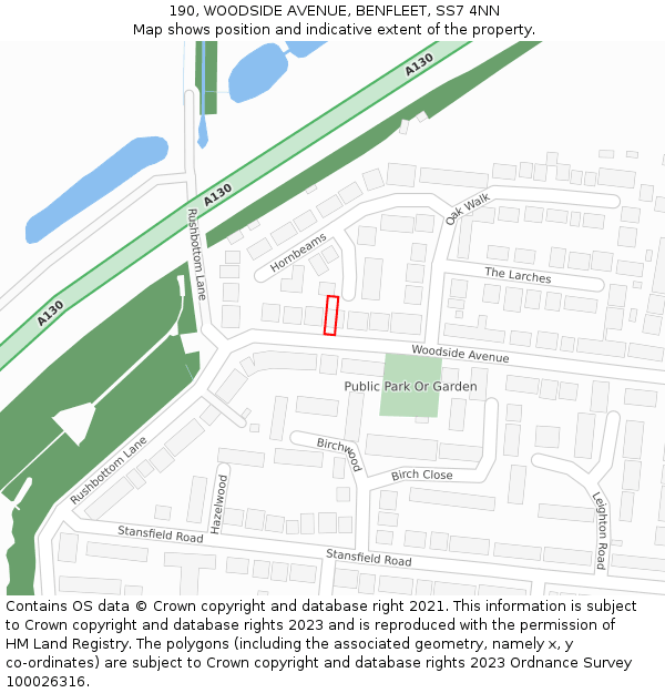 190, WOODSIDE AVENUE, BENFLEET, SS7 4NN: Location map and indicative extent of plot